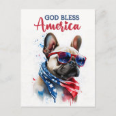 Französischer Bulldog, Gott segne Amerika Postkart Postkarte (Vorderseite)