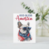 Französischer Bulldog, Gott segne Amerika Postkart Postkarte (Stehend Vorderseite)