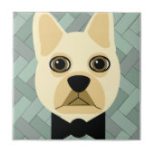 Französischer Bulldog, grüner Herringbone Fliese (Vorderseite)