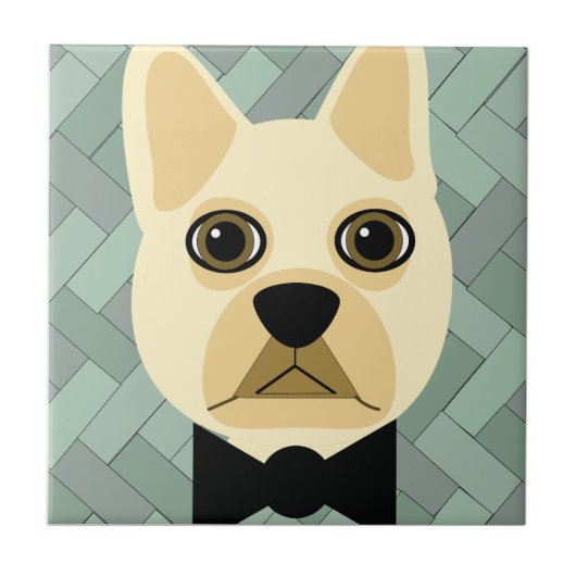 Französischer Bulldog, grüner Herringbone Fliese (Vorderseite)