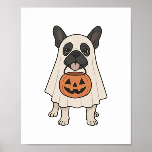 Französischer Bulldog Halloween-Hund Ghost Poster (Vorne)