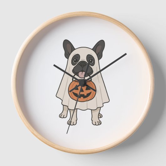 Französischer Bulldog Halloween-Hund Ghost Uhr (Vorderseite)