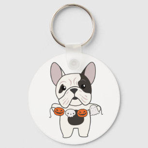 Französischer Bulldog Happy Halloween Hund Kostüm  Schlüsselanhänger