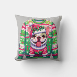 Französischer Bulldog hässlicher Weihnachtspulli h Kissen