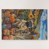 Französischer Bulldog Herbsternte Erntedank Puzzle (Horizontal)