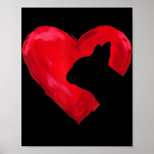 Französischer Bulldog Herz Silhouette Valentinstag Poster (Vorne)