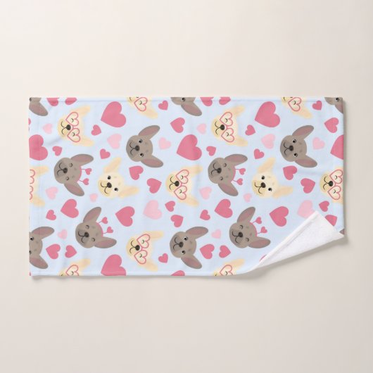 Französischer Bulldog Herz Valentinstag Muster Handtuch (Handtuch)