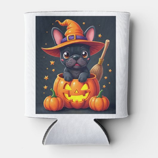 Französischer Bulldog Hexenkürbis Halloween Mens W Dosenkühler (Vorderseite)