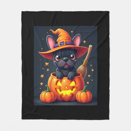 Französischer Bulldog Hexenkürbis Halloween Mens W Fleecedecke (Vorderseite)