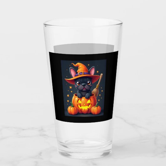 Französischer Bulldog Hexenkürbis Halloween Mens W Glas (Vorderseite)