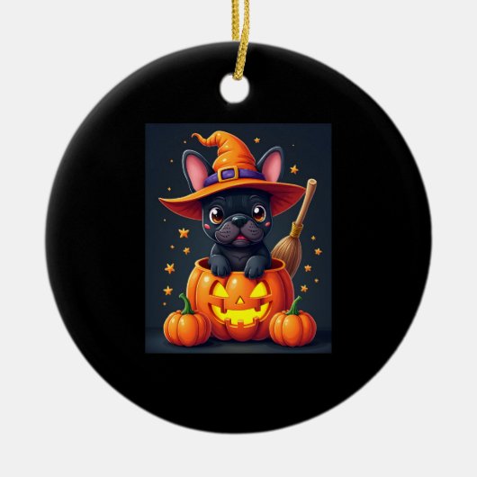 Französischer Bulldog Hexenkürbis Halloween Mens W Keramik Ornament (Vorne)