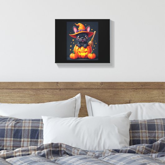Französischer Bulldog Hexenkürbis Halloween Mens W Leinwanddruck (Insitu (Schlafzimmer))