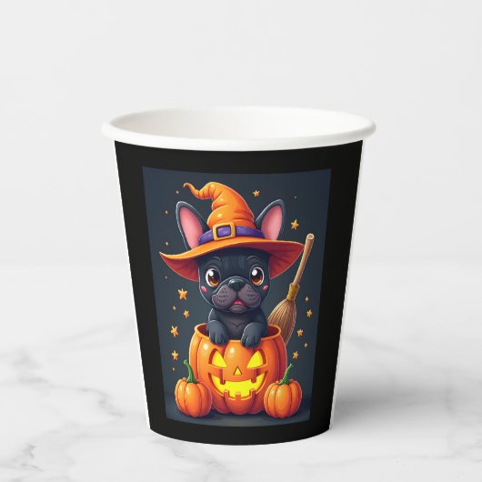 Französischer Bulldog Hexenkürbis Halloween Mens W Pappbecher (Vorderseite)