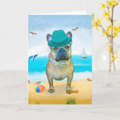 Französischer Bulldog-Hund am Strand Karte (Gelbe Blume)
