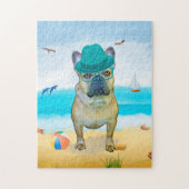 Französischer Bulldog-Hund am Strand Puzzle (Vertikal)