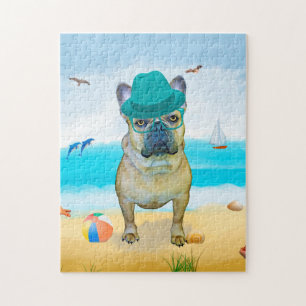 Französischer Bulldog-Hund am Strand Puzzle