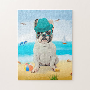 Französischer Bulldog-Hund am Strand Puzzle