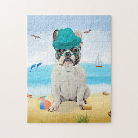 Französischer Bulldog-Hund am Strand Puzzle (Vertikal)