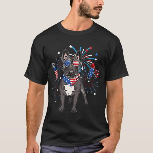 Französischer Bulldog Hund American USA Flag 4. Ju T-Shirt (Vorderseite)