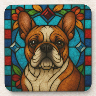 Französischer Bulldog-Hund "gestanztes Glas" Getränkeuntersetzer