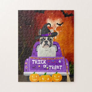 Französischer Bulldog-Hund im Halloween-Lkw Puzzle