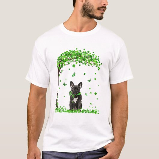 Französischer Bulldog Hund Irish Green Kleeblatt C T-Shirt (Vorderseite)