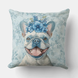 Französischer Bulldog Hund Lover Blue Floral Kissen