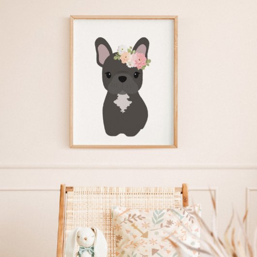 Französischer Bulldog Hund mit Blume Crown Kids Po Poster