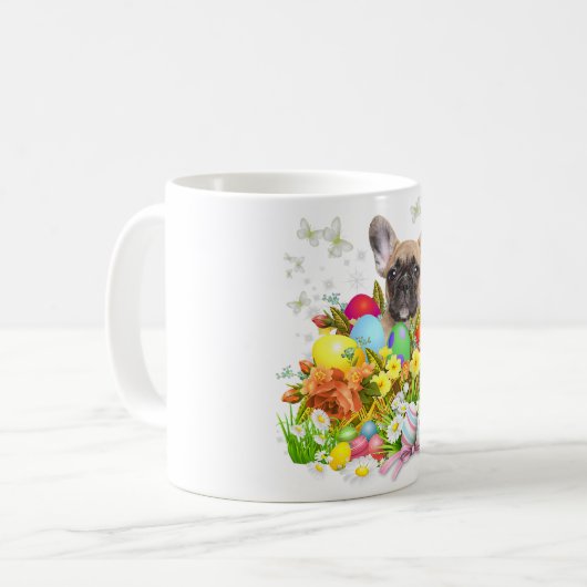 Französischer Bulldog-Hund mit Ostereiern Kaffeetasse (Vorderseite Links)