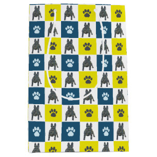 Französischer Bulldog-Hund & Paw-Gelb- und Blauer- Mittlere Geschenktüte