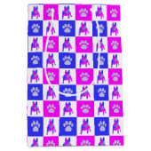 Französischer Bulldog Hund & Paw Hot Pink & Blue Mittlere Geschenktüte (Vorderseite)