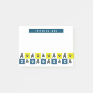 Französischer Bulldog Hund & Paw Yellow & Blue Gri Post-it Klebezettel