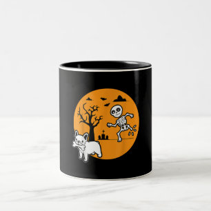 Französischer Bulldog-Hund Skeletthandschuh Zweifarbige Tasse
