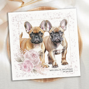 Französischer Bulldog Hund Vintag Pink Floral Hoch Serviette