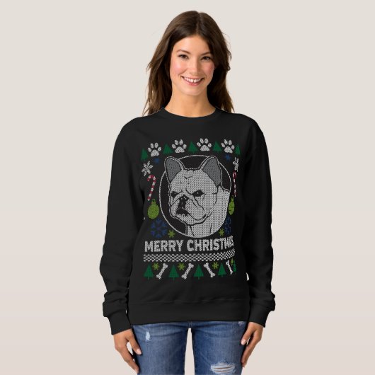Französischer Bulldog Hund züchten Ugly Christmas Sweatshirt (Vorne ganz)