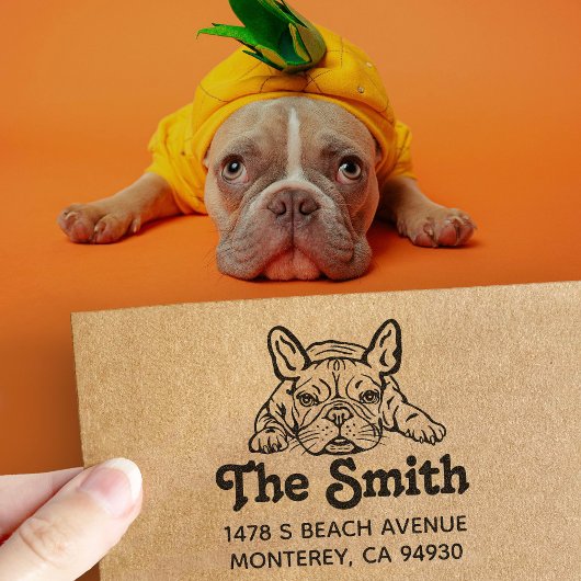 Französischer Bulldog-Hundebesitzer gibt Gabe zurü Permastempel