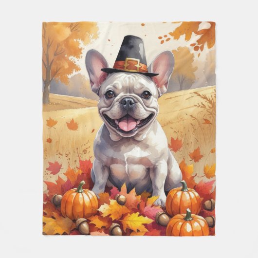 Französischer Bulldog im Herbst hinterlässt Ernted Fleecedecke (Vorderseite)