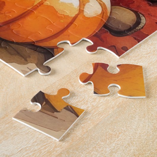 Französischer Bulldog im Herbst hinterlässt Ernted Puzzle (Seite)