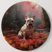 Französischer Bulldog im Herbst Leaves Fall Inspir Button (Vorderseite)