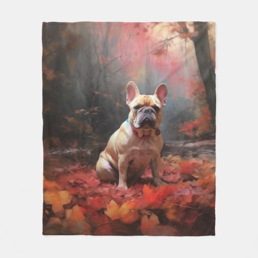 Französischer Bulldog im Herbst Leaves Fall Inspir Fleecedecke (Vorderseite)