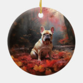 Französischer Bulldog im Herbst Leaves Fall Inspir Keramik Ornament (Hinten)