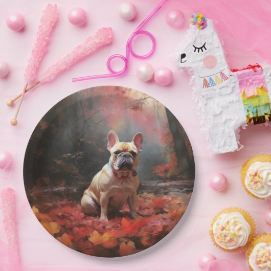Französischer Bulldog im Herbst Leaves Fall Inspir Pappteller (Party)