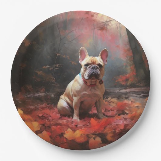 Französischer Bulldog im Herbst Leaves Fall Inspir Pappteller (Vorderseite)