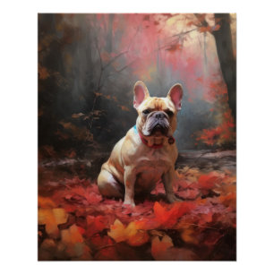 Französischer Bulldog im Herbst Leaves Fall Inspir Poster