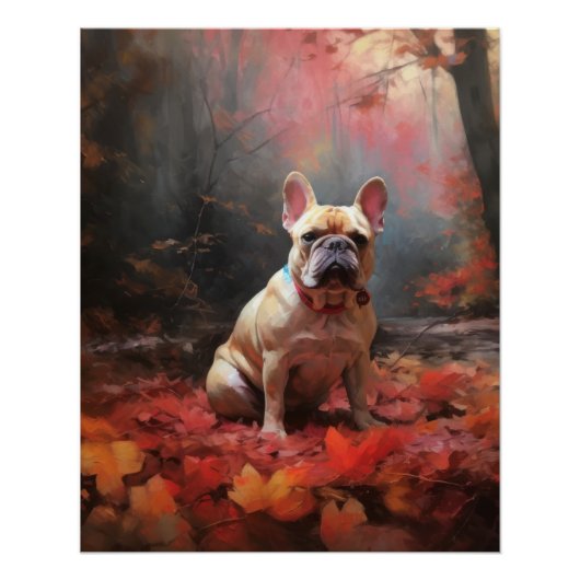 Französischer Bulldog im Herbst Leaves Fall Inspir Poster (Vorderseite)