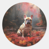 Französischer Bulldog im Herbst Leaves Fall Inspir Runder Aufkleber (Vorderseite)