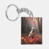 Französischer Bulldog im Herbst Leaves Fall Inspir Schlüsselanhänger (Vorderseite links)