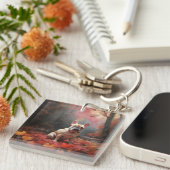 Französischer Bulldog im Herbst Leaves Fall Inspir Schlüsselanhänger (Vorderseite rechts)