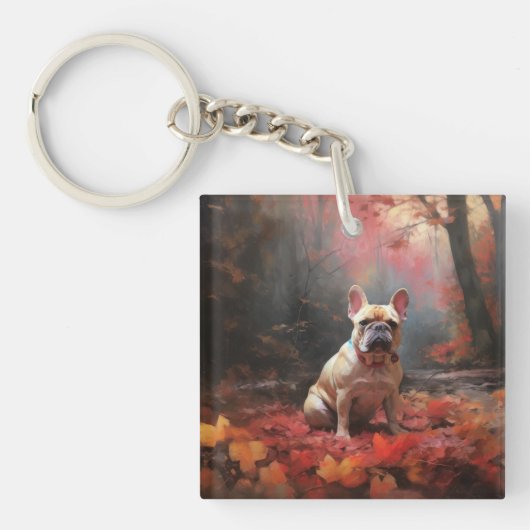 Französischer Bulldog im Herbst Leaves Fall Inspir Schlüsselanhänger (Vorderseite)