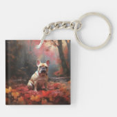 Französischer Bulldog im Herbst Leaves Fall Inspir Schlüsselanhänger (Rückseite)
